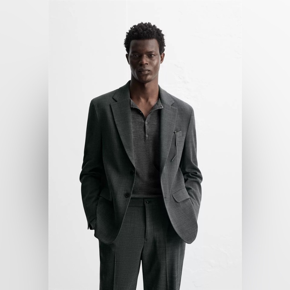 NWT ZARA Textured Suit Blazer in Dark Gray